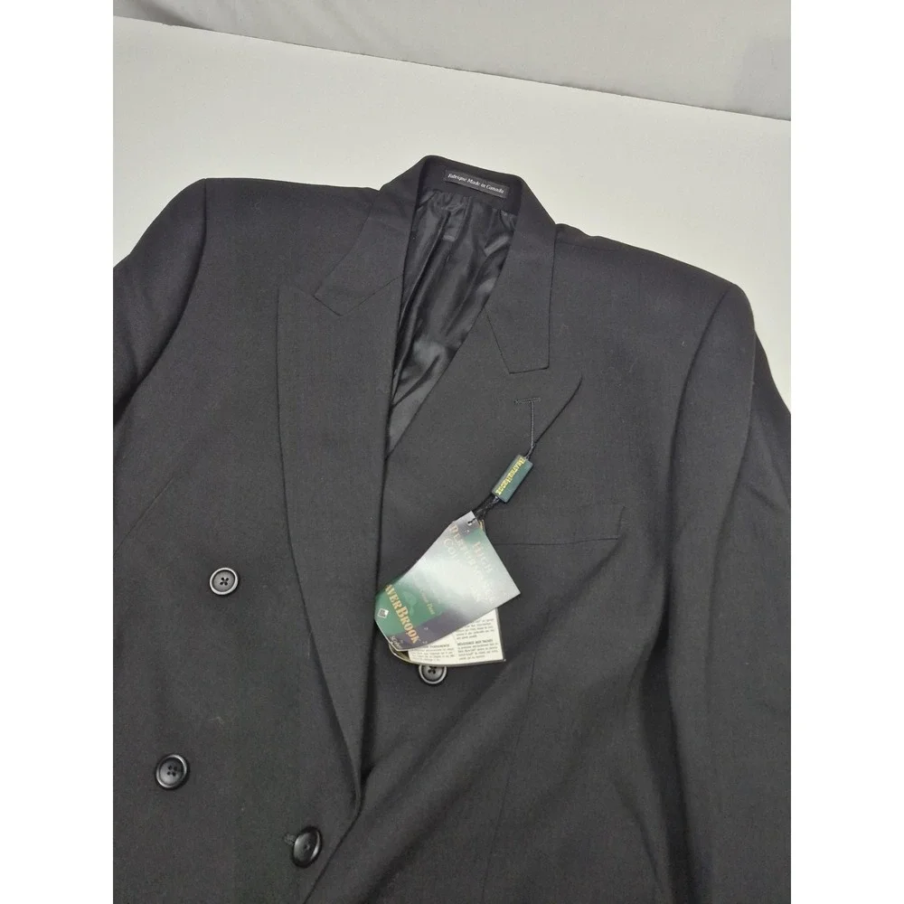 BeaverBrook Suit Mens 50 Long Black 100% Wool Double Breasted 2 Piece 45x36 NWT